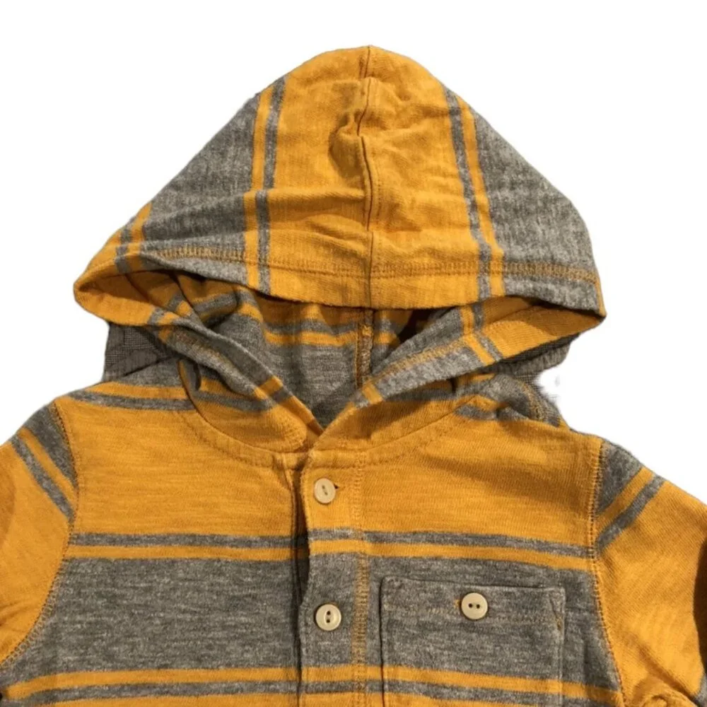Baby Gap Sz 3 Yellow & Grey Striped Hoodie Shirt